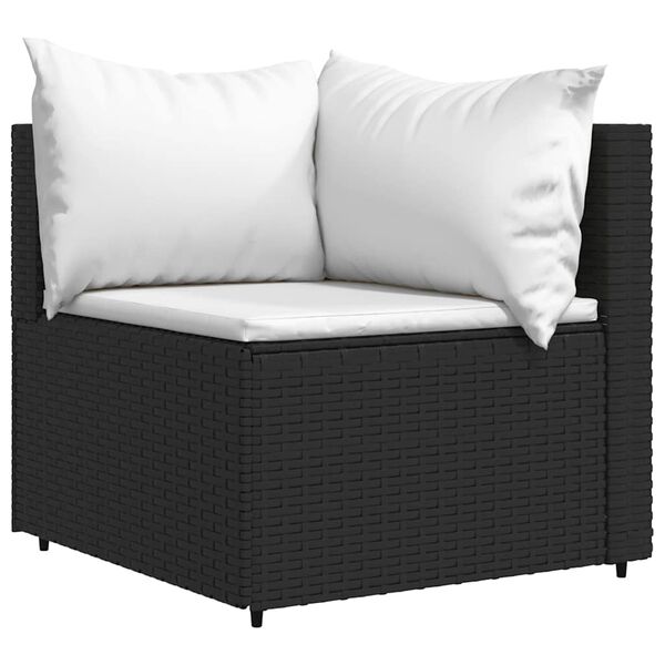 vidaXL Garden Corner Sofas with Cushions 2 pcs Black Poly Rattan