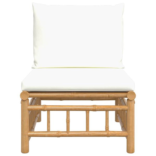 vidaXL Garden Middle Sofa with Cream White Cushions Bamboo