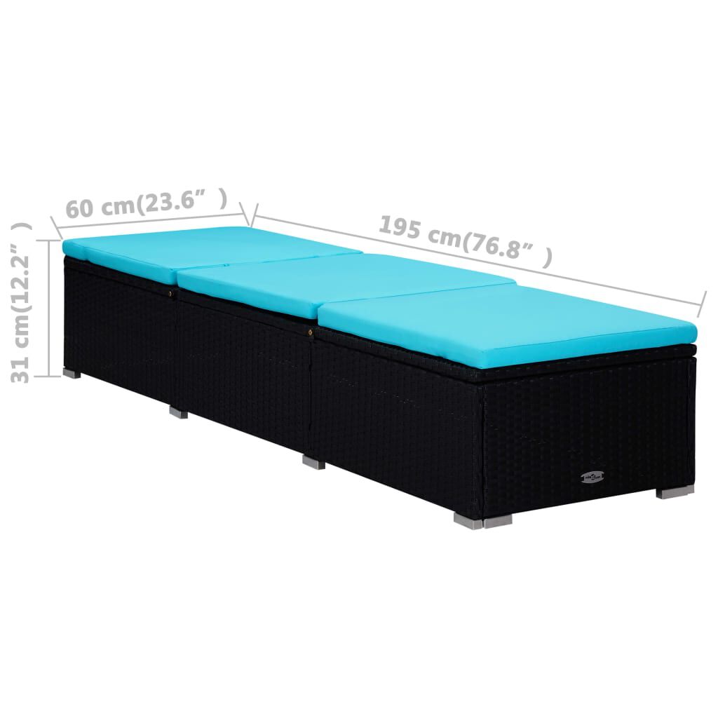 vidaXL Sun Lounger with Cushion and Tea Table Poly Rattan Blue