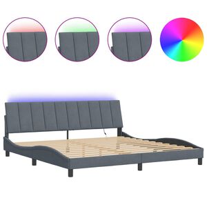 vidaXL Bed Frame with LED without Mattress "Hanko" Dark Grey 193x203 cm Velvet