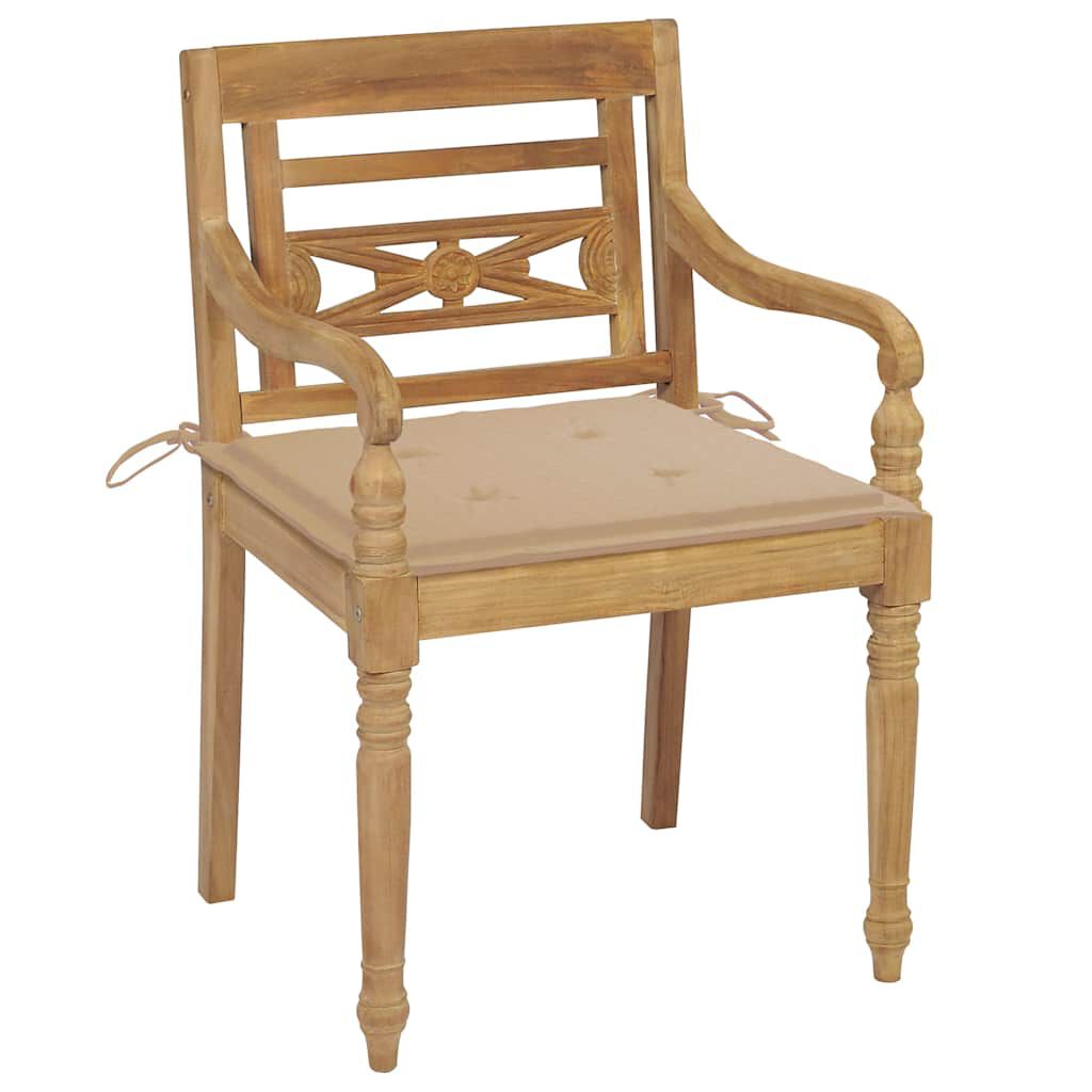 vidaXL Batavia Chairs 2 pcs with Beige Cushions Solid Teak Wood