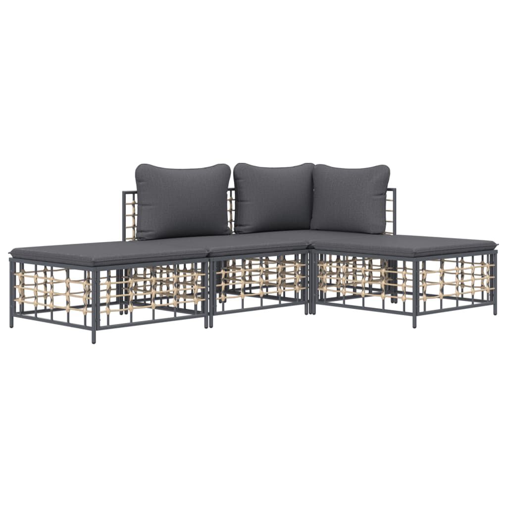 vidaXL 4 Piece Garden Lounge Set with Cushions Anthracite Poly Rattan