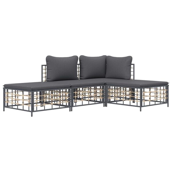 vidaXL 4 Piece Garden Lounge Set with Cushions Anthracite Poly Rattan