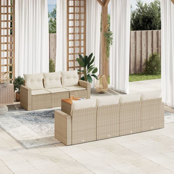 vidaXL 8 Piece Garden Sofa Set with Cushions Beige Poly Rattan