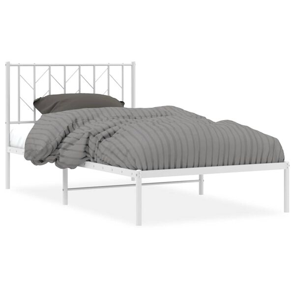 vidaXL Metal Bed Frame without Mattress with Headboard White 100x200cm