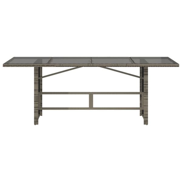 vidaXL Garden Table with Glass Top Grey 190x80x75 cm Poly Rattan