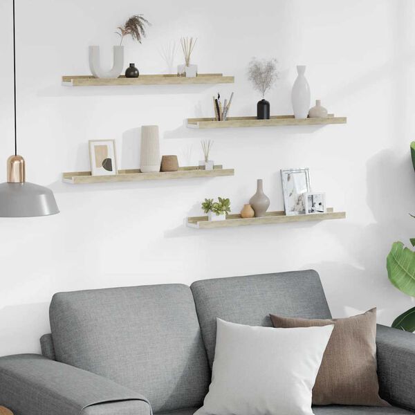 vidaXL Wall Shelves 4 pcs White and Sonoma Oak 60x9x3 cm