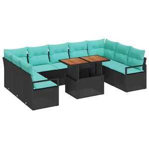 vidaXL Garden Sofa Set with Storage 10 pcs Black Poly rattan
