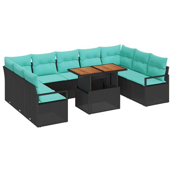 vidaXL Garden Sofa Set with Storage 10 pcs Black Poly rattan