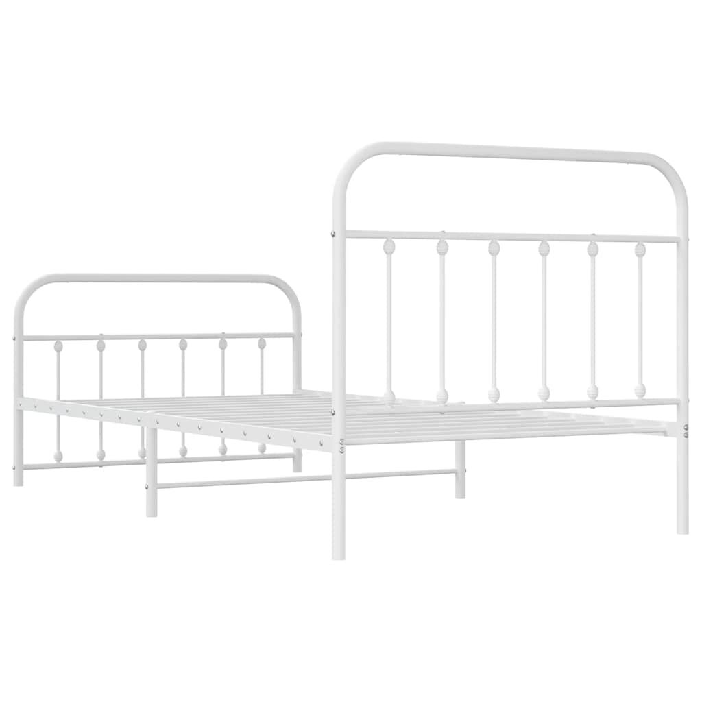 vidaXL Metal Bed Frame without Mattress with Footboard White 100x200cm