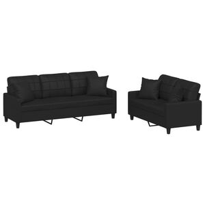 vidaXL 2 Piece Sofa Set with Pillows Black Faux Leather