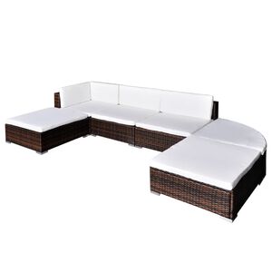 vidaXL 6 Piece Garden Lounge Set with Cushions Poly Rattan Brown