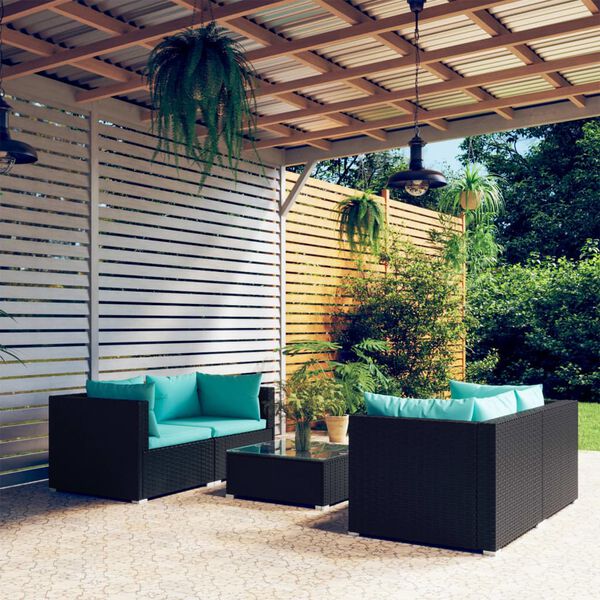 vidaXL 5 Piece Garden Lounge Set with Cushions Poly Rattan Black