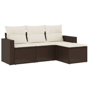 vidaXL 4 Piece Garden Sofa Set with Cushions Brown Poly Rattan
