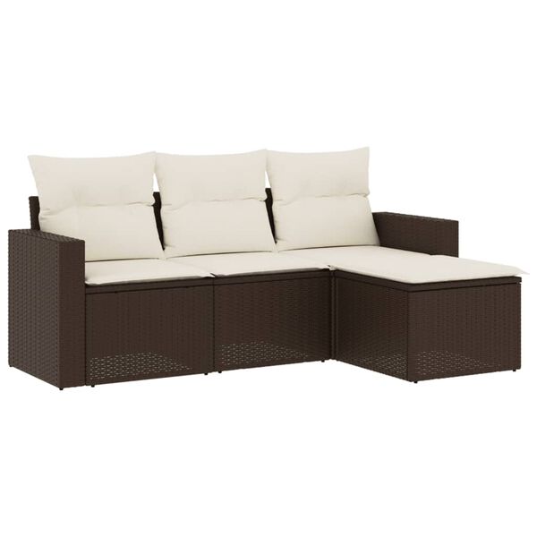 vidaXL 4 Piece Garden Sofa Set with Cushions Brown Poly Rattan