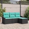 vidaXL Sofa Set with Cushion 4 pcs Black Poly Rattan