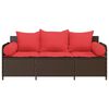 vidaXL Garden Sofa with Cushions 3-Seater Brown Poly Rattan