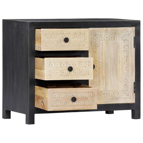 vidaXL Hand Carved Side Cabinet Grey 75x35x60 cm Solid Mango Wood
