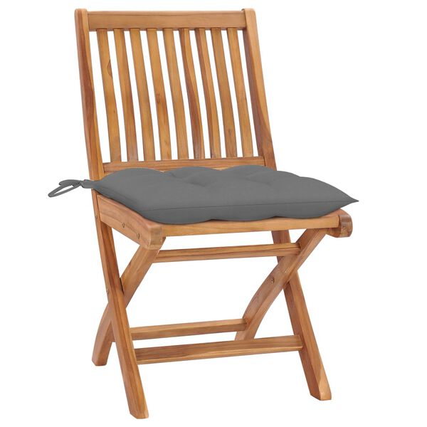 vidaXL Garden Chairs 2 pcs with Grey Cushions Solid Teak Wood