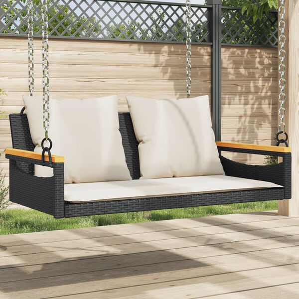 vidaXL Swing Bench with Cushions Black 109x62x40 cm Poly Rattan