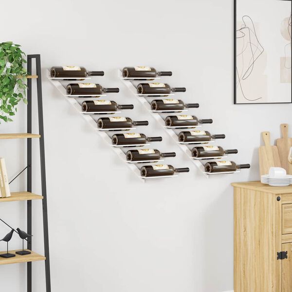 vidaXL Wall-mounted Wine Rack for 7 Bottles 2 pcs White Metal