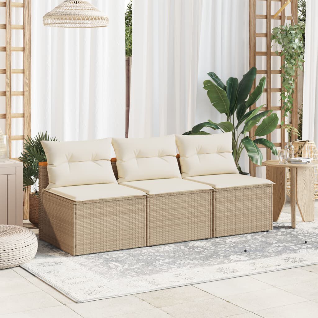vidaXL Garden Sofas Armless with Cushions 2 pcs Beige Poly Rattan