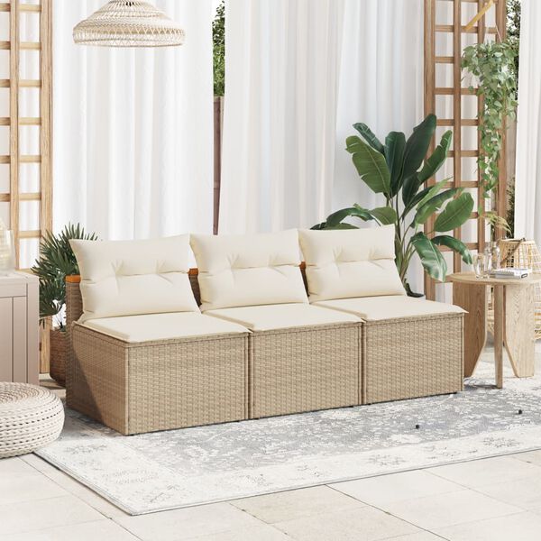 vidaXL Garden Sofas Armless with Cushions 2 pcs Beige Poly Rattan