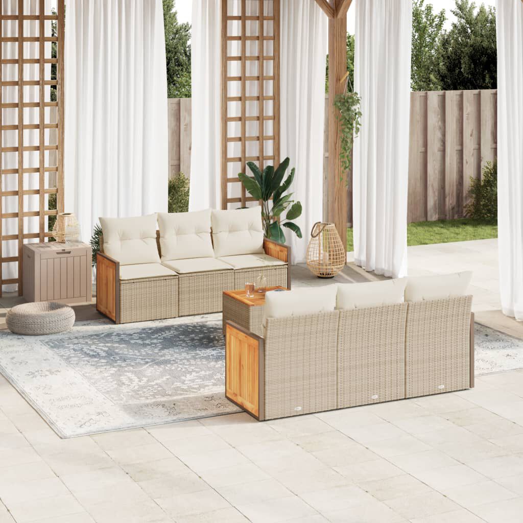 vidaXL 7 Piece Garden Sofa Set with Cushions Beige Poly Rattan