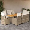 vidaXL 9 Piece Garden Dining Set with Cushions Beige Poly Rattan