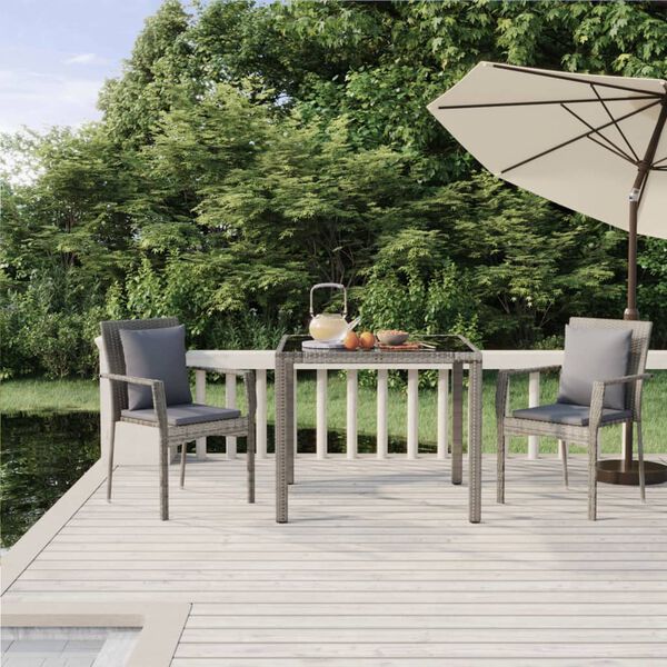 vidaXL 3 Piece Garden Dining Set with Cushions Grey Poly Rattan