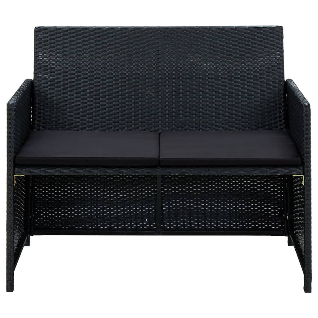 vidaXL 4 Piece Garden Lounge Set with Cushions Poly Rattan Black