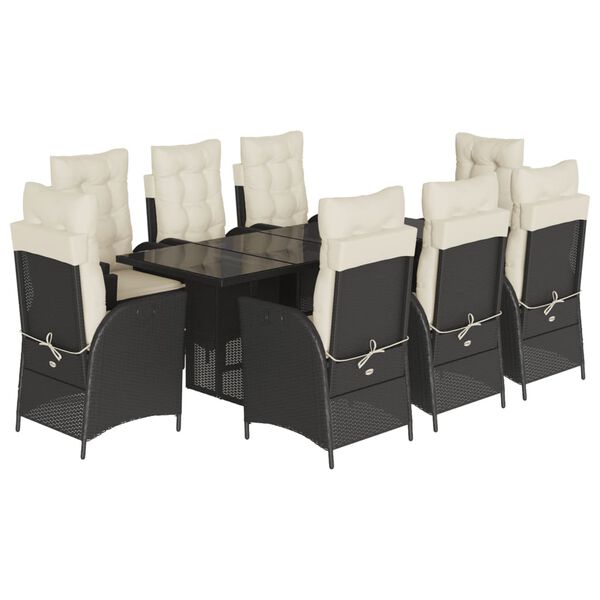 vidaXL 9 Piece Garden Dining Set with Cushions Black Poly Rattan