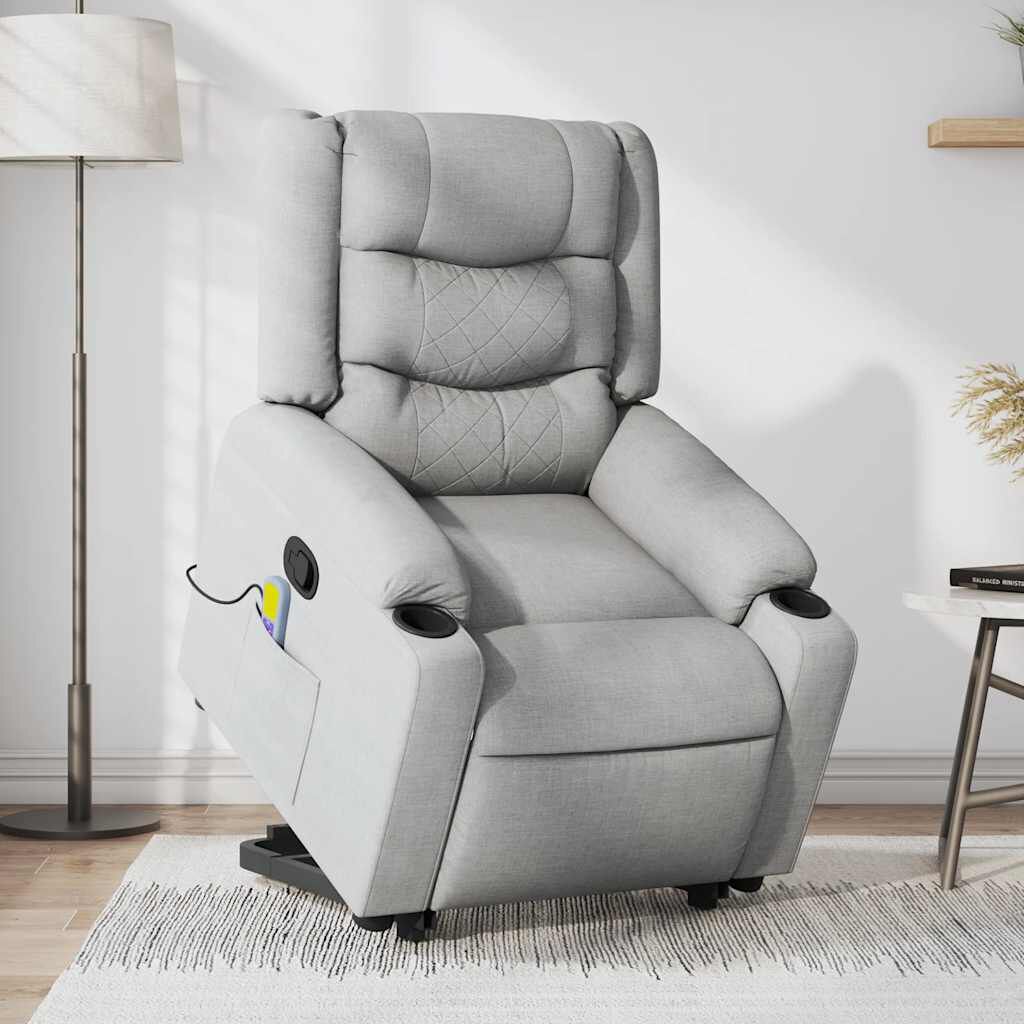 vidaXL Stand up Massage Recliner Chair Light Grey Fabric