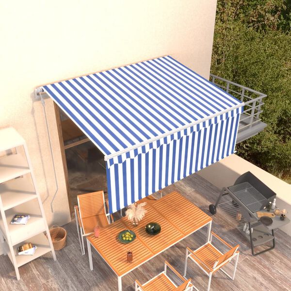 vidaXL Automatic Retractable Awning with Blind 3x2.5m Blue&White