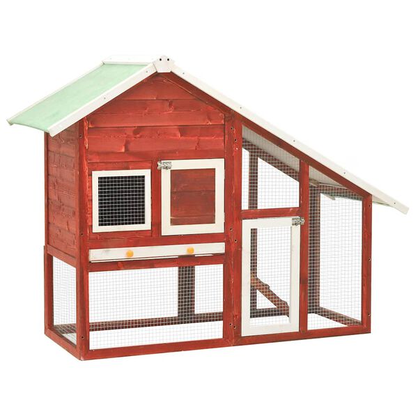 vidaXL Rabbit Hutch Red and White 140x63x120 cm Solid Firwood