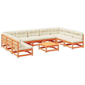 vidaXL 10 Piece Garden Sofa Set with Cushions Wax Brown Solid Wood Pine