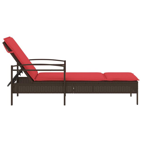 vidaXL Sun Lounger with Cushion Brown 63x200x81 cm Poly Rattan