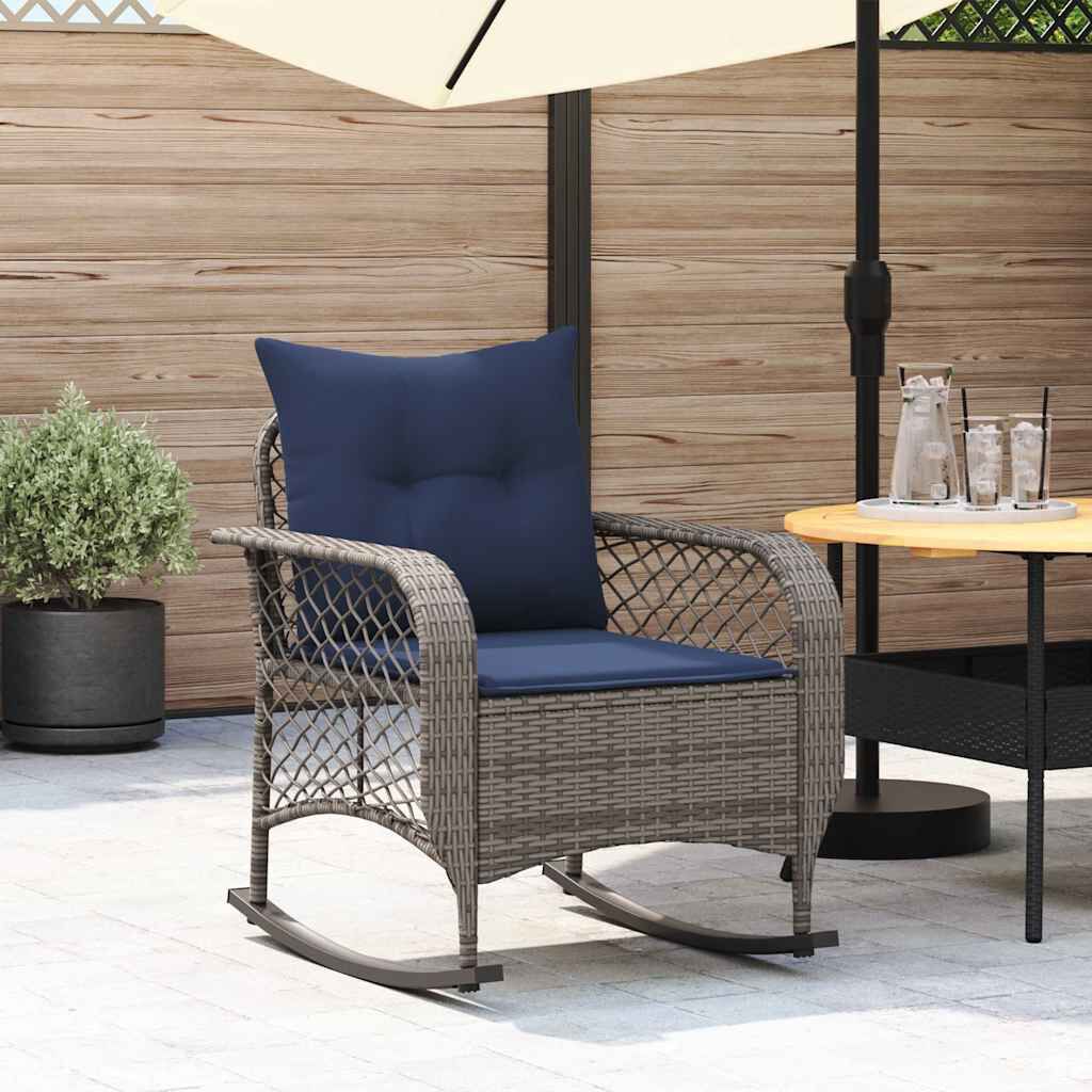 vidaXL Garden Rocking Chair with Cushions Grey Poly Rattan