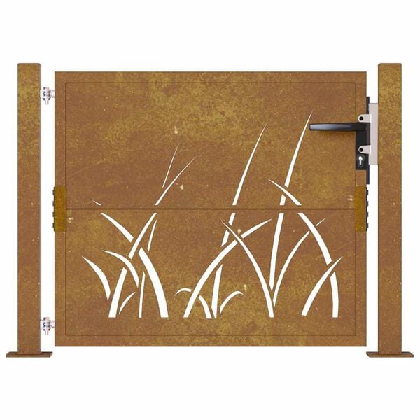 vidaXL Garden Gate 105x105 cm Corten Steel Grass Design