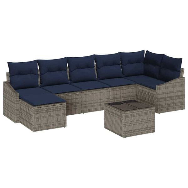 vidaXL Sofa Set with Cushion 8 pcs Grey Poly Rattan