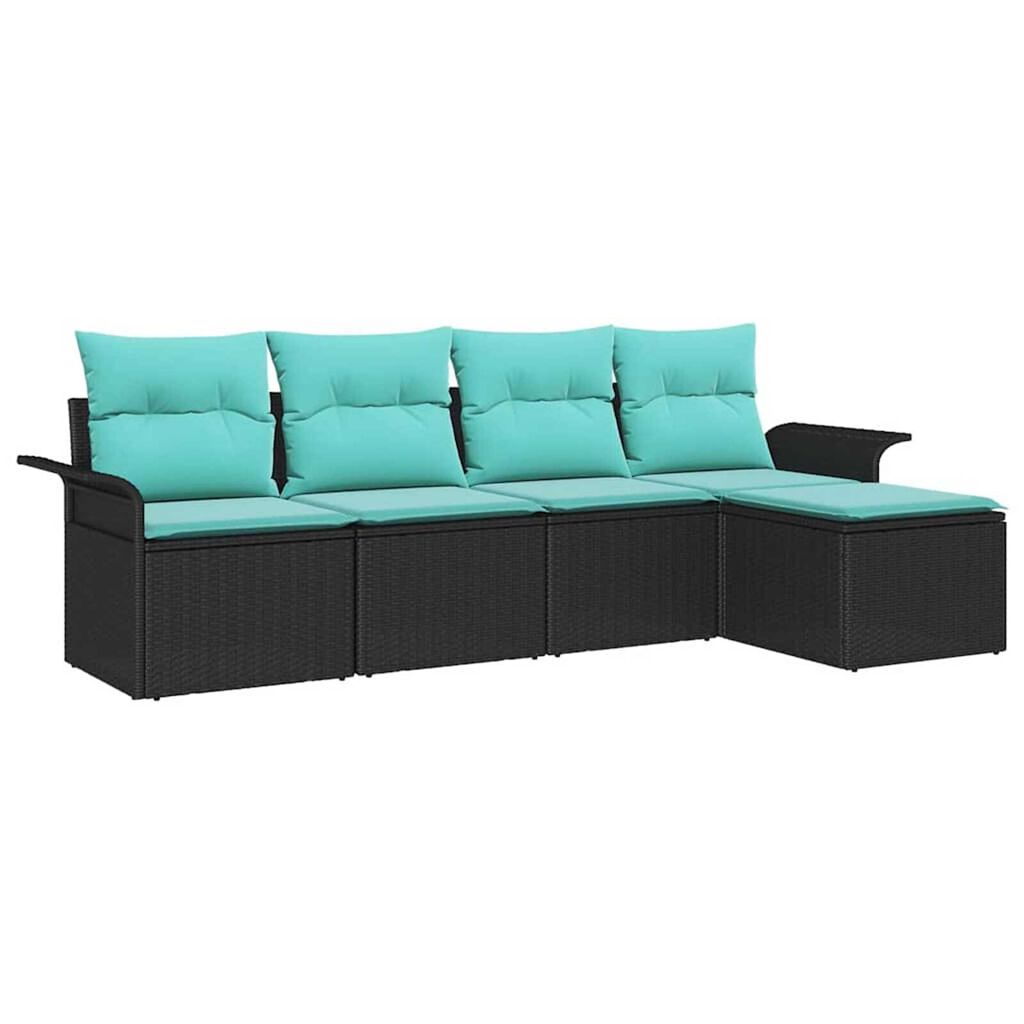 vidaXL Garden Sofa Set with Cushion 5 pcs Black Poly rattan