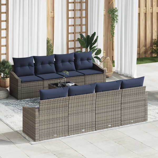 vidaXL 9 Piece Garden Sofa Set with Grey Cushions made of Poly Rattan