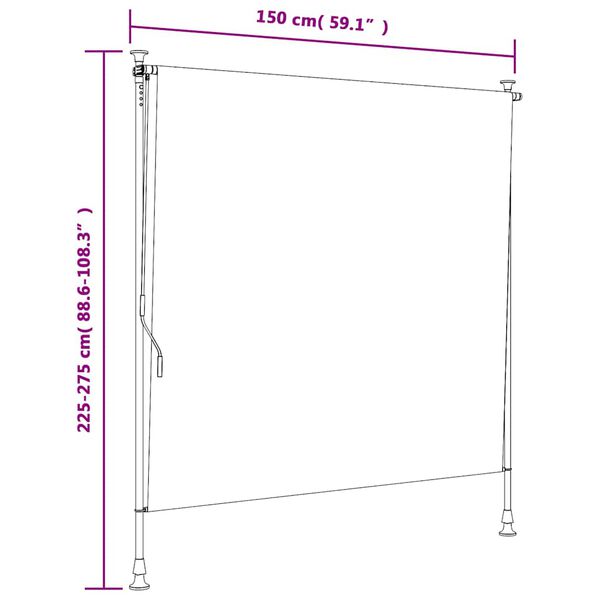 vidaXL Outdoor Roller Blind Orange and White 150x270 cm Fabric&Steel