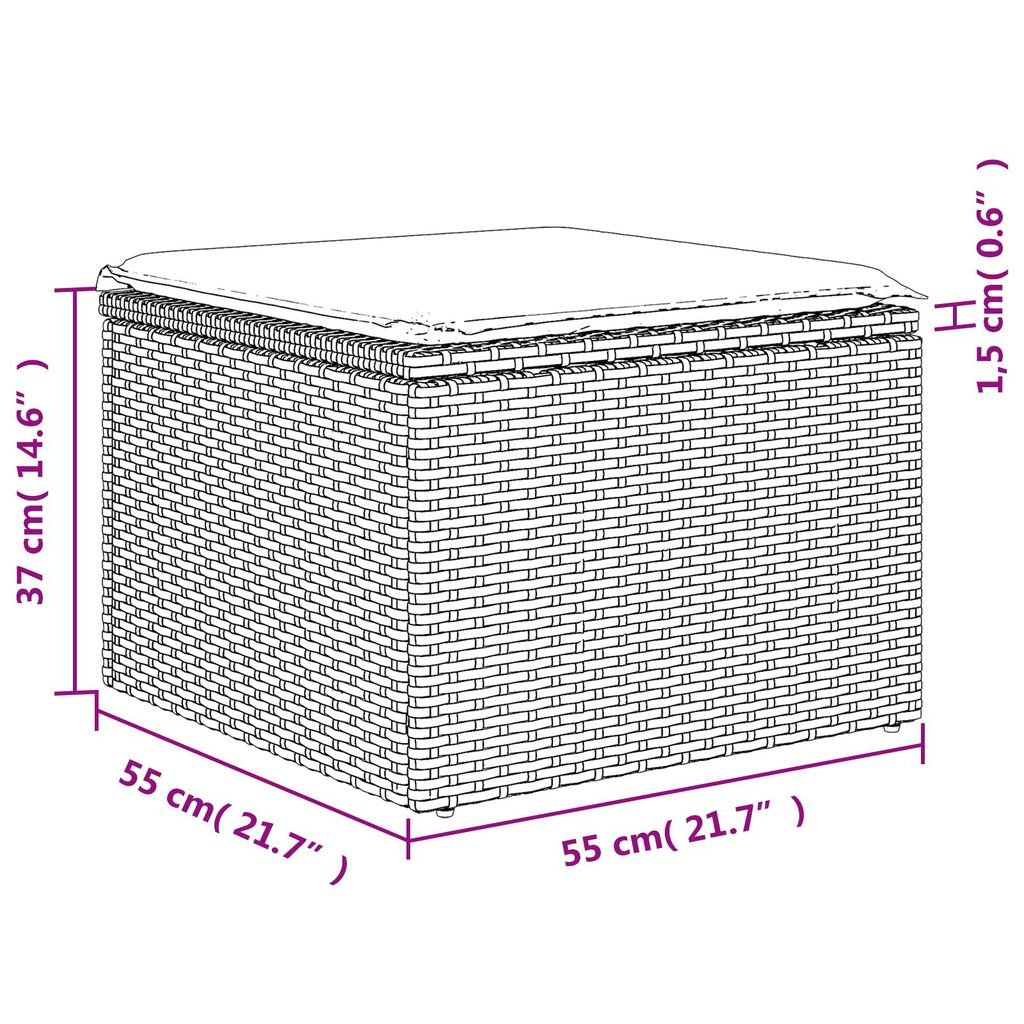 vidaXL Garden Stool with Cushion Brown 55x55x37 cm Poly Rattan