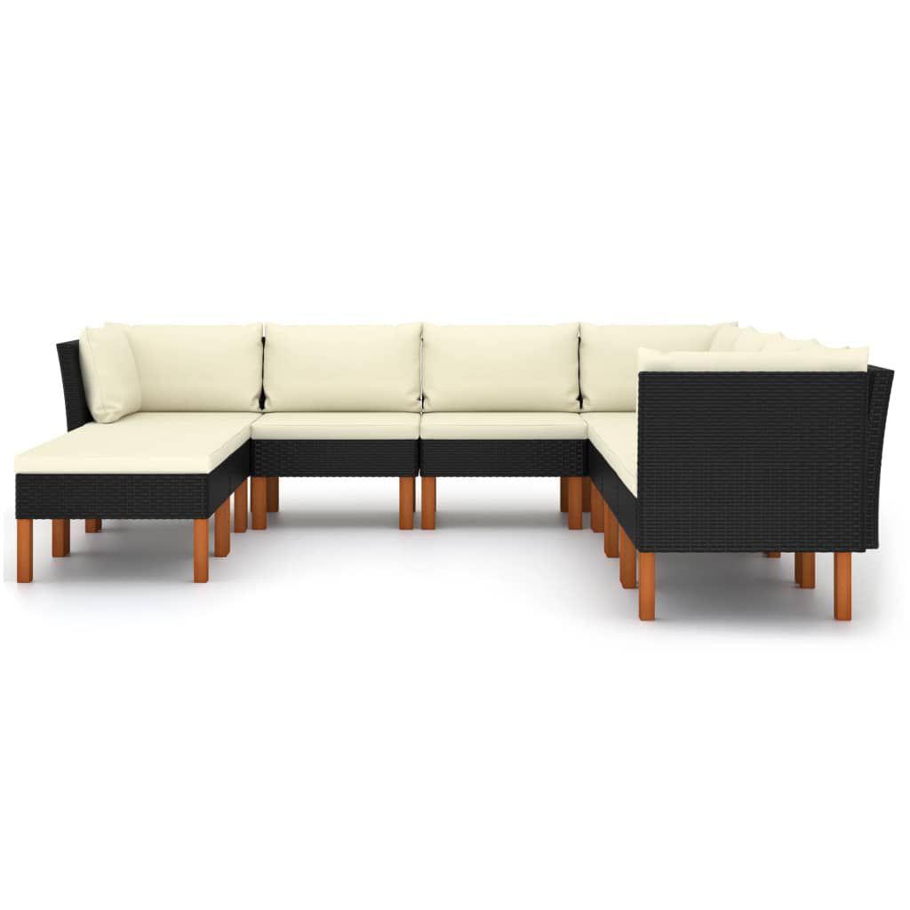 vidaXL 9 Piece Garden Lounge Set with Cushions Poly Rattan Black