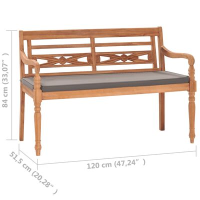 vidaXL Batavia Bench with Dark Grey Cushion 120 cm Solid Teak Wood