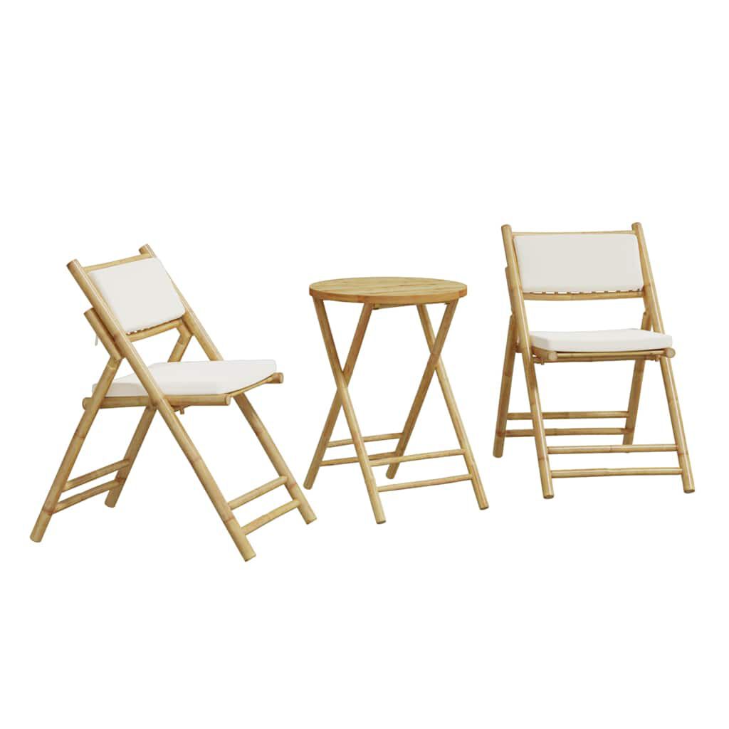 vidaXL 3 Piece Folding Bistro Set with Cream White Cushions Bamboo