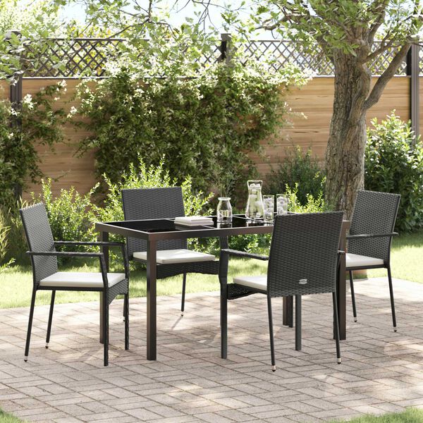 vidaXL Garden Dining Set with Cushion 5 pcs Black Poly Rattan