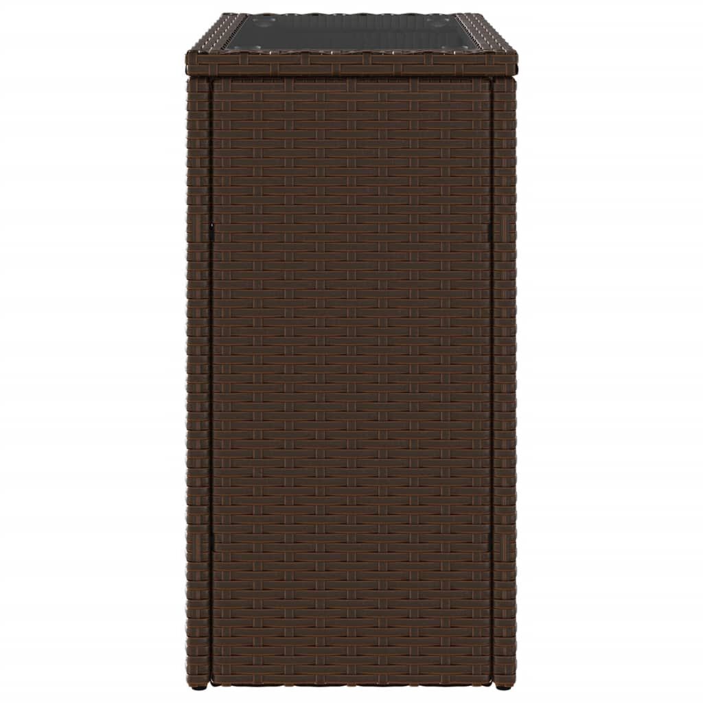 vidaXL Garden Side Table with Glass Top Brown 58x27.5x55 cm Poly Rattan