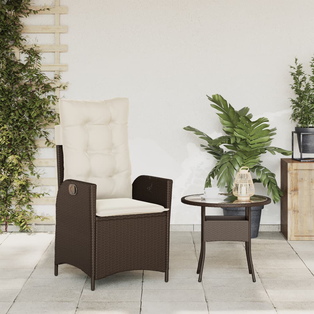 vidaXL Reclining Garden Chair with Cushions Brown Poly Rattan